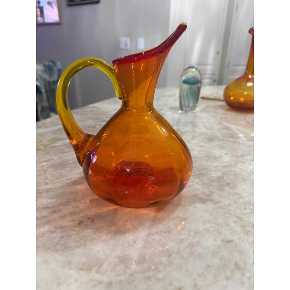 Rainbow hand blown west Virginia USA Orange and Yellow Glass Vase amberina glows